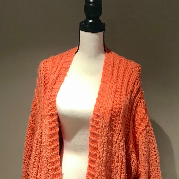 Free People Orange Chamomile Wool Blend Open Front Chunky Cardigan Sweater SZ XS - Picture 4 of 10